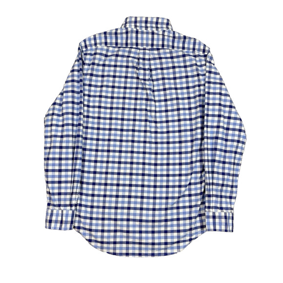 Ralph Lauren Slim Fit Stretch Oxford Shirt Men M Blue White Check Flesh Pony - Picture 2 of 8